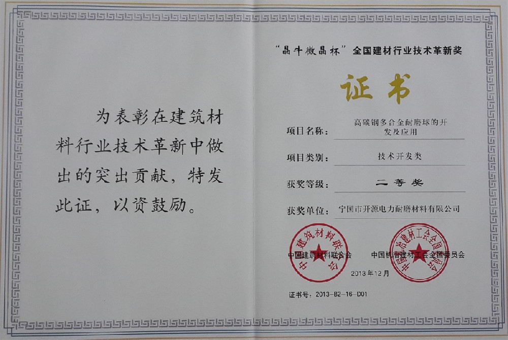 全國建材行業技術革新獎